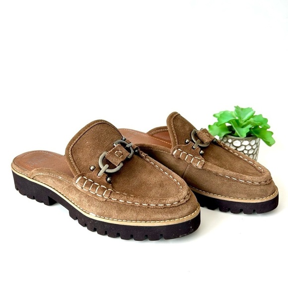 Donald J. Pliner Elta Mule Brown Suede Slide Horse Bit Horsebit Loafer Mule Sz 7 - Picture 2 of 11